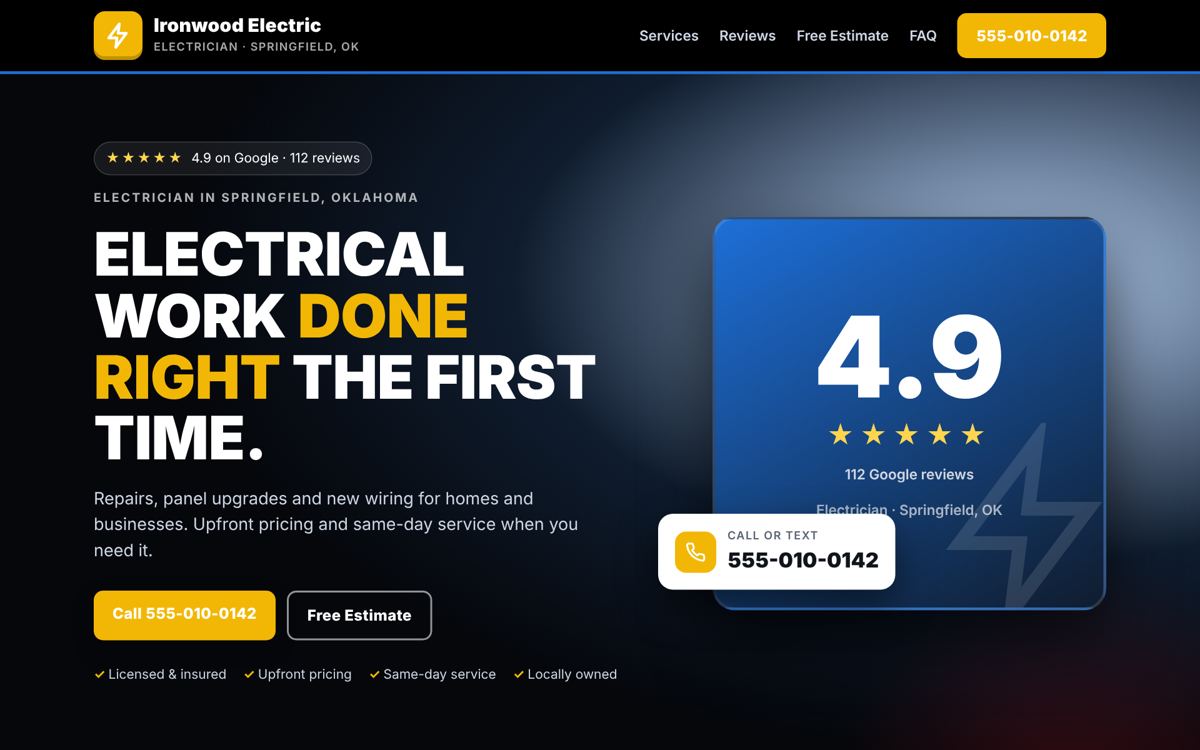 Sample contractor website by BuiltWell Web